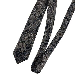 Geoffrey Beene Mens‎ Silk Necktie Black Grey Bronze Paisley Hand Made 58x3.5